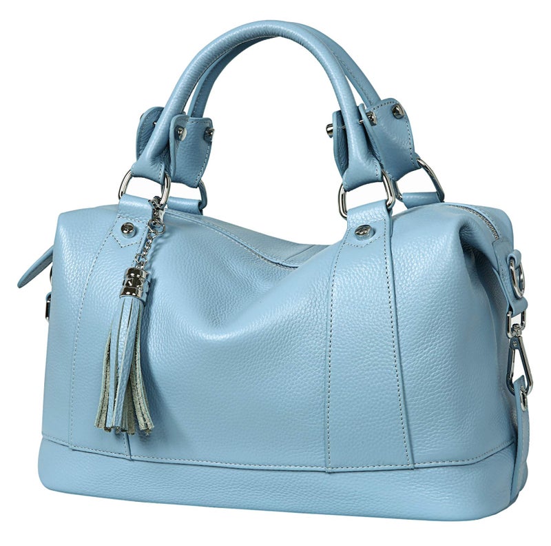 HESHE Womens Genuine Leather Handbags Purse Crossbody Satchel Tote Bags Ladies Real Leather Bags (Light Blue) - Image 1